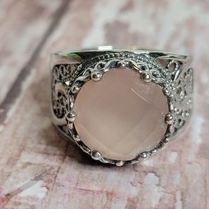 OTTOMAN SILVER .925 Sterling Silver Pink Chalcedony Filigree Paisley Ring Size 9